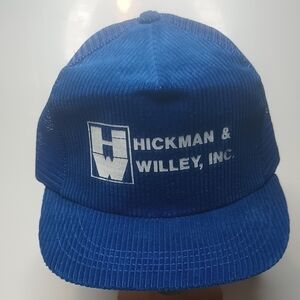 Vintage Hickman & Willey Blue Corduroy Snapback Hat Made In U.S.A.